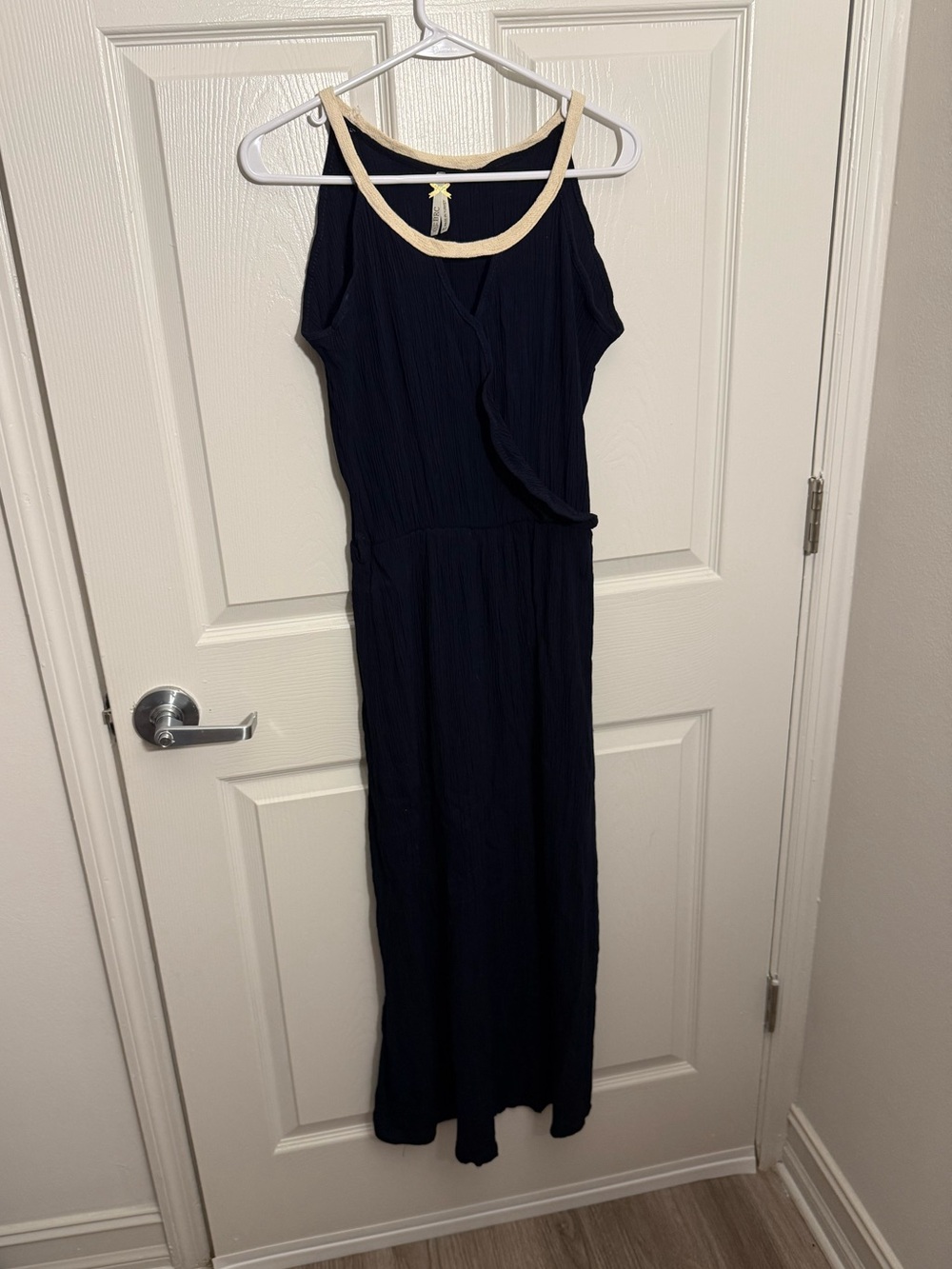 Navy Sleeveless Maxi Dress with Cream Trim Medium/Large
